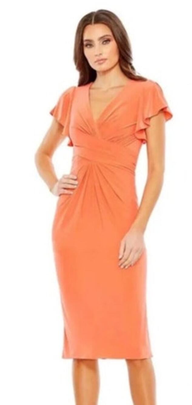 Mac Duggal 12486 Dress Flounce Sleeve Sunset Orange NWT 8